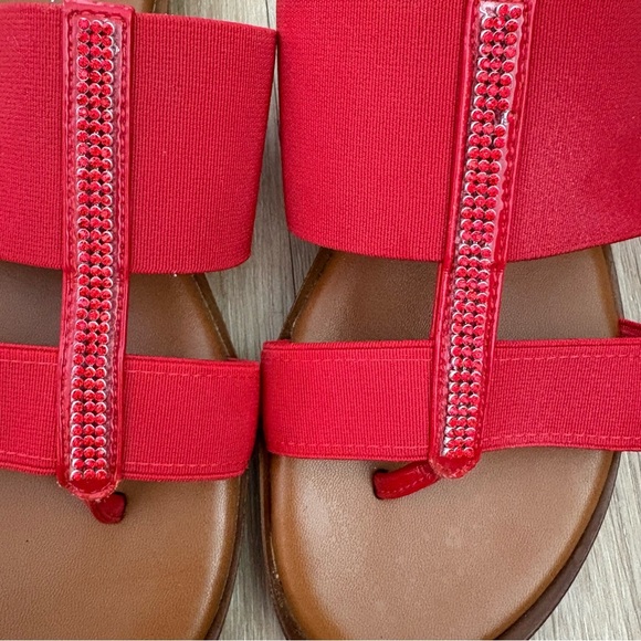 Italian Shoemakers Red Slide Sandals with Rhinestone Detail – Size 7 - Picture 5 of 6